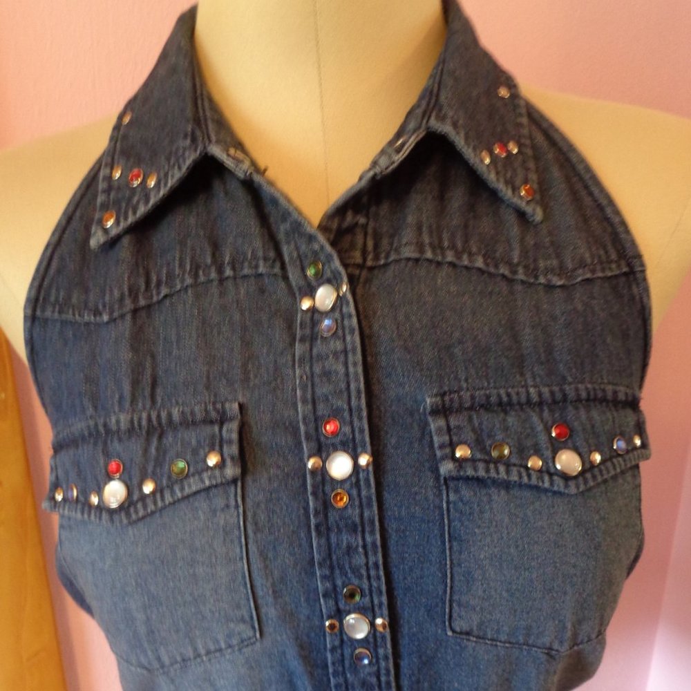 Route 66 Womens Blue Jean Halter Top M